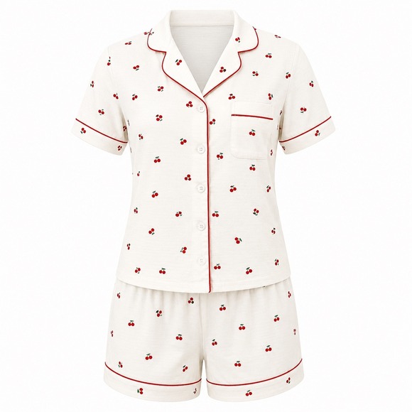 Unbranded Other - Cherry Pajama Set Short Sleeve Shorts Medium sleepwear retro red
PJs cottagecore
